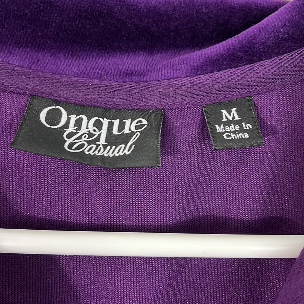 New Onque Casual Medium Purple Glam Velour Zip Up Sweatshirt with Pockets - Picture 6 of 12